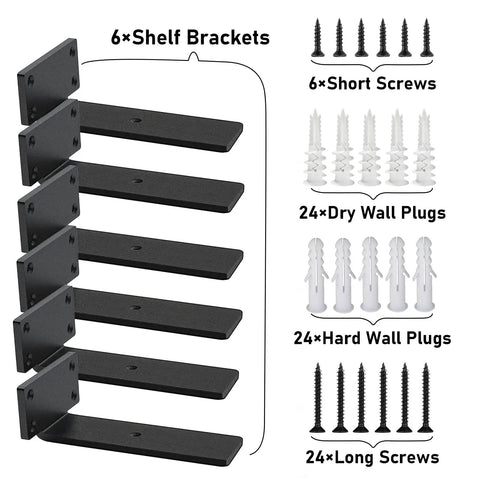 Beefy Heavy Duty Floating Shelf Brackets Set 0.2 Inch Thick Industrial Black Steel L Brackets Premium Solid Shelf Supports