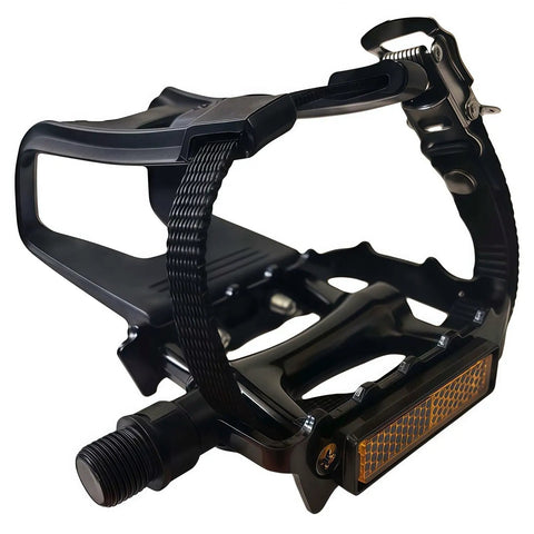 All-Terrain Bike Pedals With Toe Clips And Adjustable Straps For Indoor Outdoor Riding, Dual-Purpose Resin Alloy Spindle, 9/16 Inch