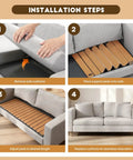 Installation steps of Heavy Duty Couch Cushion Support Board easily fixes sagging sofa seats with slats.