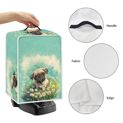 Floral Pug Coffee Machine Cover With Sturdy Top Handle, Waterproof Dustproof Kitchen Appliance Protector For Espresso Makers Blenders, Foldable Polyester Dust Guard Fits Like A Glove Setup That Looks Sharp On Counters with detailed handle and fabric.