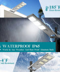 1500W Commercial Solar Street Light With Remote Control And Motion Sensor For Parking Lot Highway Garage Outdoor Flood Light Dusk To Dawn For Wall Or Pole Mount No Hassle Setup In Sun Powered Illumination under harsh weather conditions, waterproof IP65, heat and cold resistant.