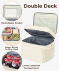 Insulated Puffer Cooler Bag Holds Thirty Two Cans Soft Side Duffel Tote With Double Deck Setup Built For Weekend Warrior Chill Sessions Tailgate Stashes And Day Trip Essentials Beige with mesh zipper pocket and compartments.