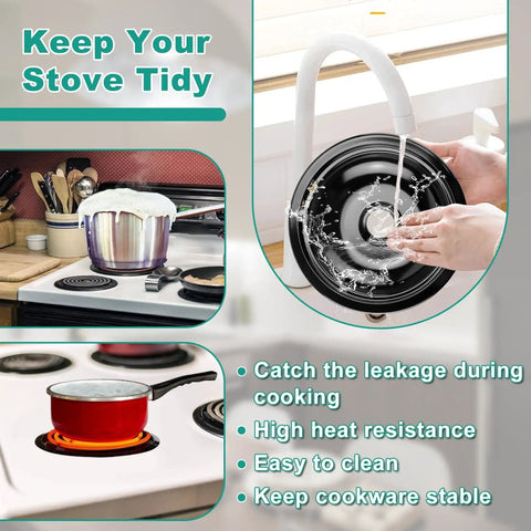 Beefy Porcelain Drip Pan Set With MP21YA And MP15YA Burner Elements For Electric Stoves in use on kitchen stove keeping surface clean.
