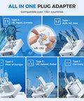 Image of all-in-one plug adapter for 2000W Voltage Converter For Travel 220V To 110V with multiple country plug types.