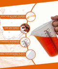 32oz One Quart Measure Pitcher With Conversion Chart, Extra Strong Food Grade Polypropylene, BPA Free, Microwave And Dishwasher Safe, Translucent Easy Pour Design For Cooking, Home Hobbies, Oils And Fluids, Spa Chemicals. close-up of spout and handle
