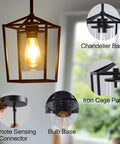 Height Adjustable Black Iron Cage Farmhouse Pendant Light With Clear Glass Shade For Kitchen Island Dining Room Entrance Hallway Modern Rustic Fixture That You Can Install In Minutes No Fuss Setup Bulb Not Included showing bulb and iron cage details