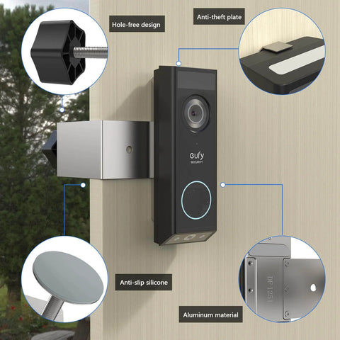 Anti-Theft Doorbell Mount for Eufy E340 Security Video Doorbell No-Drill Installation with aluminum and anti-slip silicone details