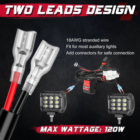 LED Light Bar Wiring Harness Kit With Motorcycle Handlebar Switch For 7 To 8 Inch Light Bars Dual Lead Output cables