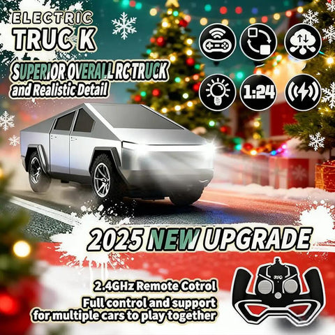 Remote Control Truck Toy With Light Effects, 2.4GHz 2WD RC Car With Dual Motors, shown with Christmas decorations