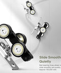 Bypass Double Sliding Pocket Door Hardware Kit 4ft Aluminum Track For 2 Door System, showing three-wheel roller mechanism