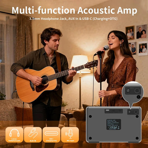 Compact Mini Electric Guitar Amp With 3.5mm Headphone Aux Input Dual 5W Speakers For Practice And Small Gigs in living room setup