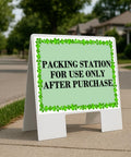 St Patricks Day Shamrock Yard Sign Double Sided A Frame Board Crafted From Heavy Duty Corrugated Plastic Weatherproof Outdoor Display stands on sidewalk.
