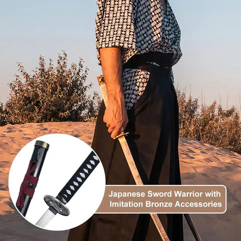 Japanese warrior holding katana with Dope Dragon Tsuba Set For Samurai Swords Antique Silver Handguard Kit For Katana Restoration