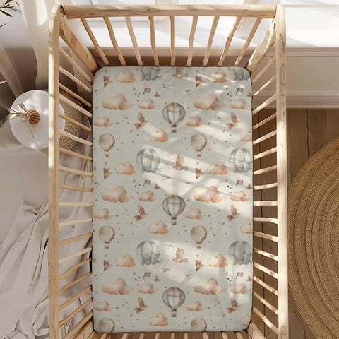 Balloon Transportation Pattern Baby Crib Sheets For Unisex Nursery Decor Featuring Balloons Clouds And Birds Fitted Sheet 28x52 in crib