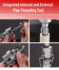Close-up of PVC Pipe Threader Set For Plumbing Repairs, A 3 Piece Carbon Steel Tool Kit For Internal And External Threads On Pipes