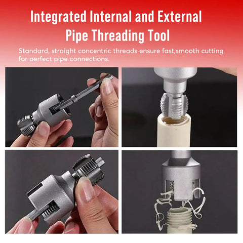 Close-up of PVC Pipe Threader Set For Plumbing Repairs, A 3 Piece Carbon Steel Tool Kit For Internal And External Threads On Pipes
