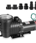 Kickass 2 Horsepower Pool Pump With Savage Six Thousand Eight Hundred Gallon Per Hour Flow And Self Priming Tech, black plastic, includes connectors.