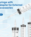 60mL Large Plastic Syringe 3 Pack With Adapter For Liquid Transfer Airtight Smooth Plunger Individually Wrapped Sterile