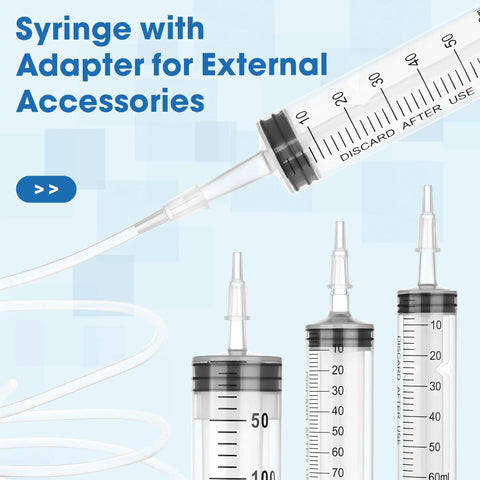 60mL Large Plastic Syringe 3 Pack With Adapter For Liquid Transfer Airtight Smooth Plunger Individually Wrapped Sterile