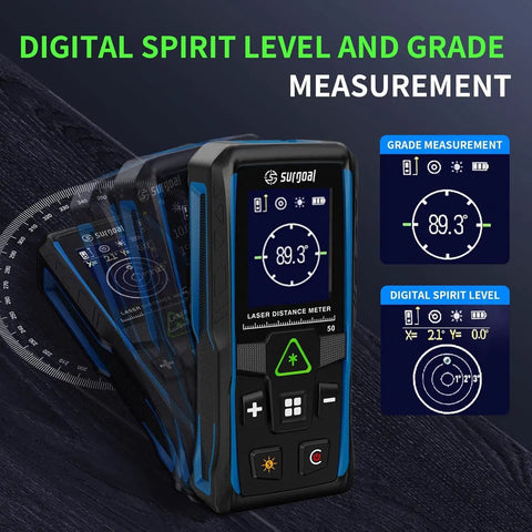 Green Laser Measuring Tool With Handy Angle Sensor 4 Way Rotating Color LCD Vibration Alert Up To 328 Feet Range Auto Screen Rotation For Easy Reading From Any Angle, handheld laser distance meter with digital spirit level