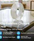 Bonk Free Household Furniture Edge Guard For Baby Proofing And 16 Foot Pre Taped Clear Corner Protectors on a glass table.