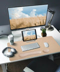 Leather Desk Pad Set With Keyboard Wrist Rest And Mouse Wrist Rest, 3 In 1 Non Slip Desk Mat for home office setup, beige, large
