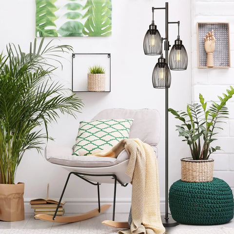 Dimmable 68 Inch Floor Lamp With Stepless Dimming From Zero To One Hundred Percent, Three 800LM LED Edison Bulbs Included in room.