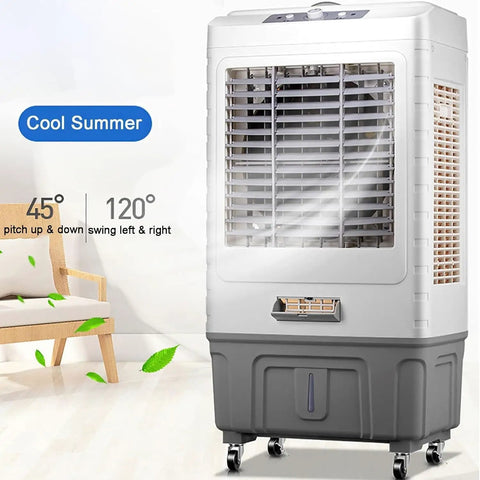 Portable Evaporative Air Cooler With Oscillating Louvers And Boosted Airflow Lightweight Whisper Quiet Mist Fan For Living Room Or Garage To Beat The Summer Sweat, compact design with casters.