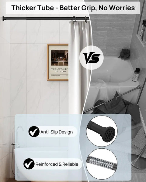 Heavy Duty Tension Shower Rod 42 To 83 Inches No Drill No Slip Adjustable With Strong Spring Pole Rust Resistant Black Curtain Rod over bathtub
