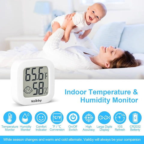 2 Pack Indoor Thermometer And Humidity Gauge Digital Hygrometer For Home Office Greenhouse Reptile Humidors Cellar And More Top Notch Accuracy Temperature Humidity Monitor With Comfort Level Indicator, white LCD display