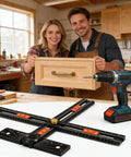 T Shaped Cabinet Pull Jig For Hit The Mark Drill Alignment And No Sweat Handle Installation With A Straight Shooter Design For Flawless Pro Results Every Time, showcased with a wooden drawer and drill.