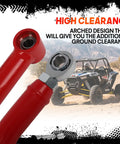 High Clearance Rear Radius Arms For 2014 And Up RZR XP 1000 And XP 4 1000 Beefed Up Heavy Duty Steel A Arms With Carbon Steel Bushings And Adjustable Heim Joints For Tough Trails Rock Crawling And Off Road Performance, red steel arm close-up