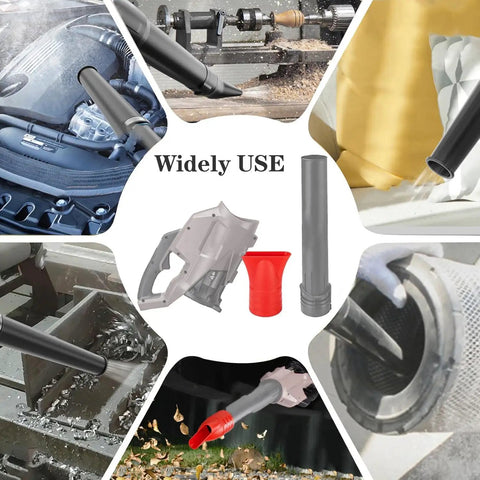 Flat Nozzle Attachment For Milwaukee Leaf Blower 2724-20 And 2724-21 in use for cleaning and purging in various settings.