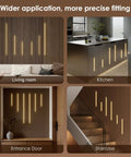 Six Piece Slat Wall Light Kit For Wood Panels With Adhesive Black LED Strips in living room, kitchen, entrance door, and staircase settings