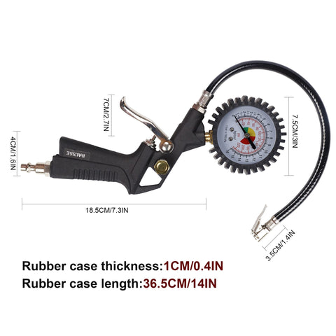 Heavy Duty Air Compressor Accessory Kit With Tire Inflator Gauge, Air Blow Gun And 1/4 Inch NPT Fittings, 0-220 PSI Dial