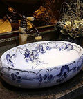 Heavy Duty Morning Glory Oval Bathroom Sink Crafted From Glossy Ceramic Featuring No Splash Countertop Mount And Sloped Drainage For Easy Cleanup And Total Powder Room Vibes with floral design.