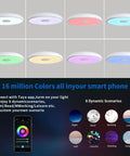 Smart Waterproof LED Flush Mount Ceiling Light With Bluetooth Speaker, 11 Inch 18W RGB Color Changing shown with Tuya App control