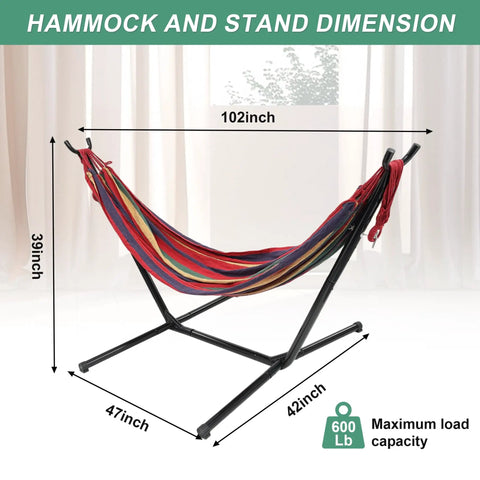 3 In 1 Portable Outdoor Hammock With Stand And Carry Bag, Heavy Duty Steel Frame, 600 Lb Weight Capacity, shown setup indoors