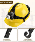 Yellow hard hat with 52 Pcs Hard Hat Clips For Headlamp LED Light Helmet Clips Easy Mount On Narrow Edges Anti Slip Stable