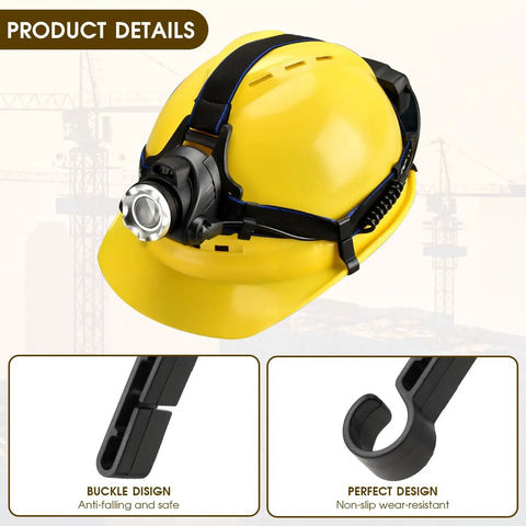 Yellow hard hat with 52 Pcs Hard Hat Clips For Headlamp LED Light Helmet Clips Easy Mount On Narrow Edges Anti Slip Stable