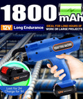 Electric Rebar Tier Gun For 8mm To 34mm Ties, Automatic Tie Tool, 12V Battery, Blue, compact design shown in use on rebar
