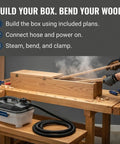 Person using Efficient Wood Bending Kit With Steam Box Plan Hinges And Latch 1.3-Gallon Generator to bend wood.