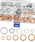 Leak Proof Oil Drain Plug Gasket Kit with Copper and Aluminum Crush Washers in organized storage box