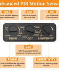Diagram showing controls for 12 Inch Outdoor LED Motion Sensor Ceiling Light With Dusk To Dawn, 24W, Adjustable CCT 2700K To 5000K, Flush Mount Fixture