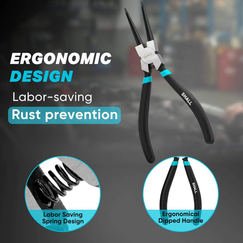 All In One Snap Ring Pliers Set, 7 Inch Internal External Circlip Pliers With Straight And 90 Degree Bent Tips, 5/64 Inch Tip