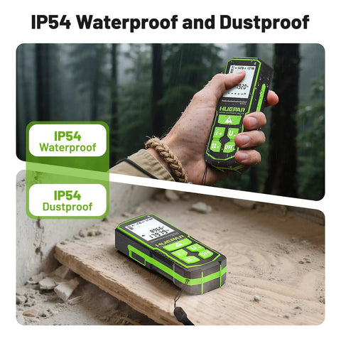 Bluetooth Laser Distance Meter 200 Feet With App Control in hand showing IP54 waterproof and dustproof features