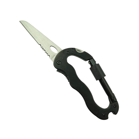 Multitool Carabiner With Folding Knife And Screwdriver, EDC Keychain Tool for Camping and Hiking, open knife view