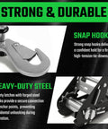 Close-up of snap hooks and ratchet mechanism on Beefy Four Pack Car Tie Down Straps For Trailers With O Rings And Ratchets 2 Inch