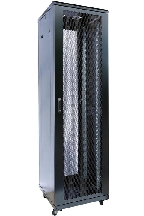 Top Tier Rock Solid 42U Rack Mount Network Server Cabinet With Lockable Front And Rear Doors Smooth Roll Caster Wheels Heavy Duty 3000 Lb Capacity Adjustable Mounting Rails Black Finish