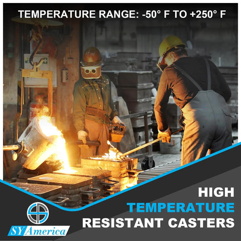 Industrial workers using heavy duty tools in high-temperature setting with Heavy Duty Industrial Casters With Phenolic Wheels